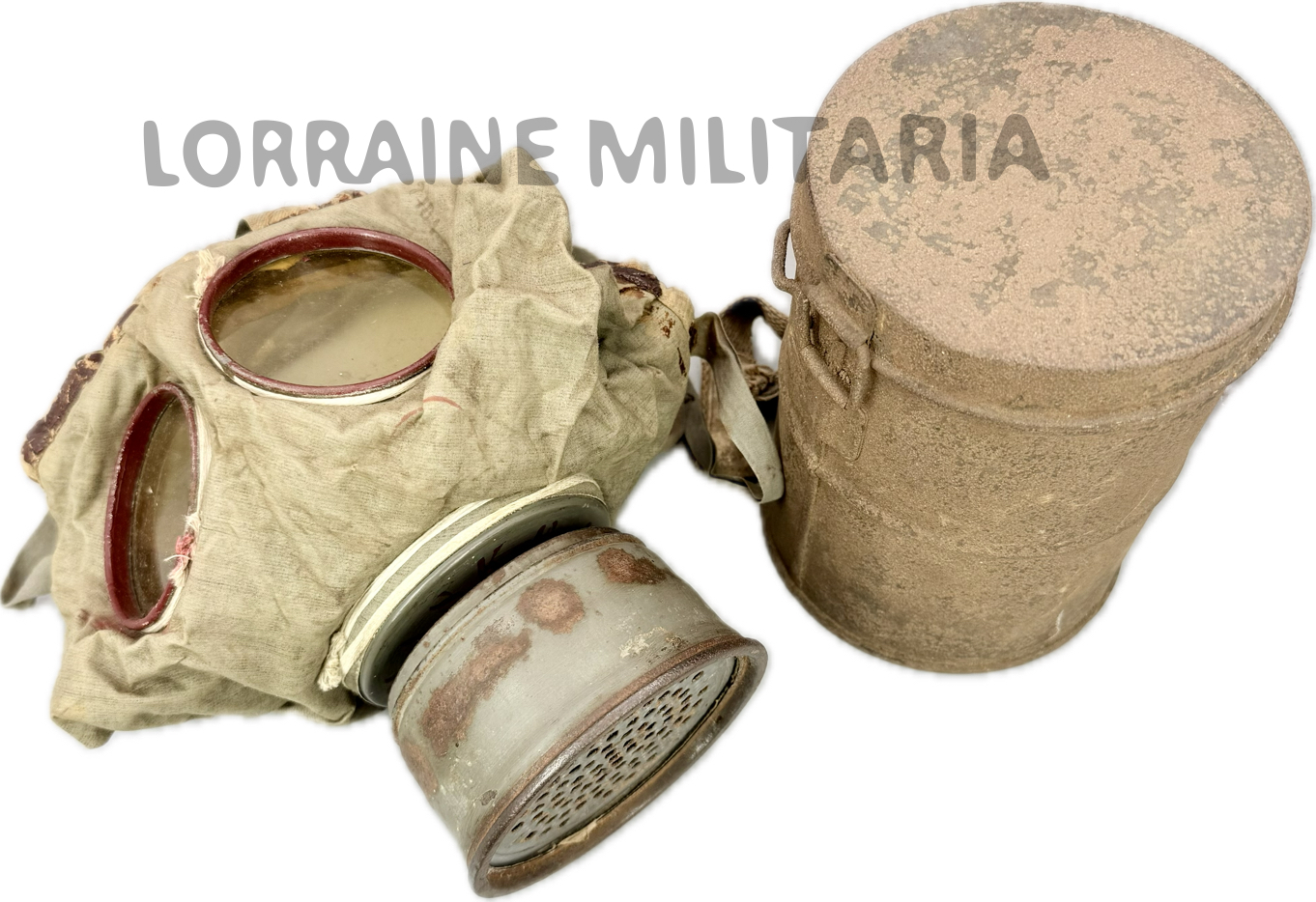 militaria : MASQUE A GAZ TOILE ALLEMAND GUMMIMASK ENTRAINEMENT AVEC SA BOITE DE TRANSPORT