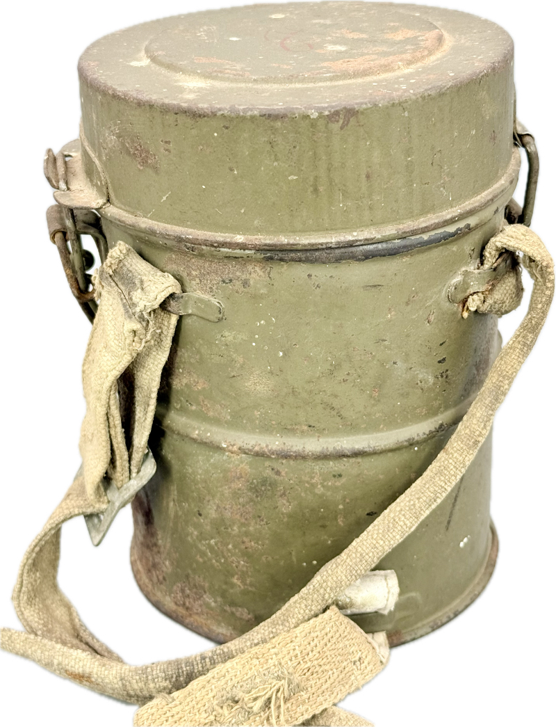 militaria : BOITIER ALLEMAND DE MASQUE A GAZ LEDERMASK COMPLETE FELDGRAU