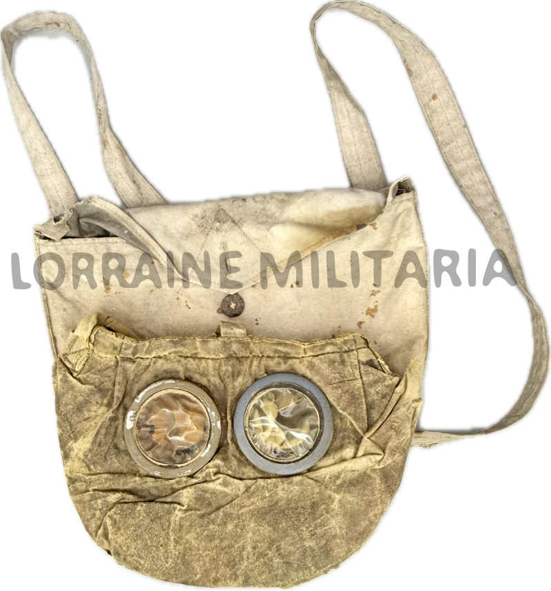 militaria : MASQUE A GAZ FRANÇAIS M2 AVEC ETUI TOILE DE TRANSPORT
