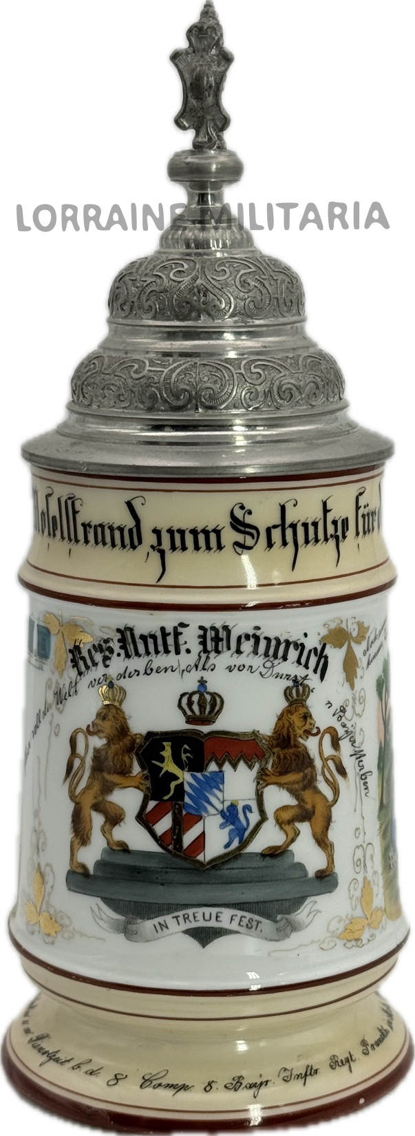 militaria : CHOPE DE RESERVISTE PORCELAINE DU 8ème REGIMENT D'INFANTERIE BAVAROIS METZ