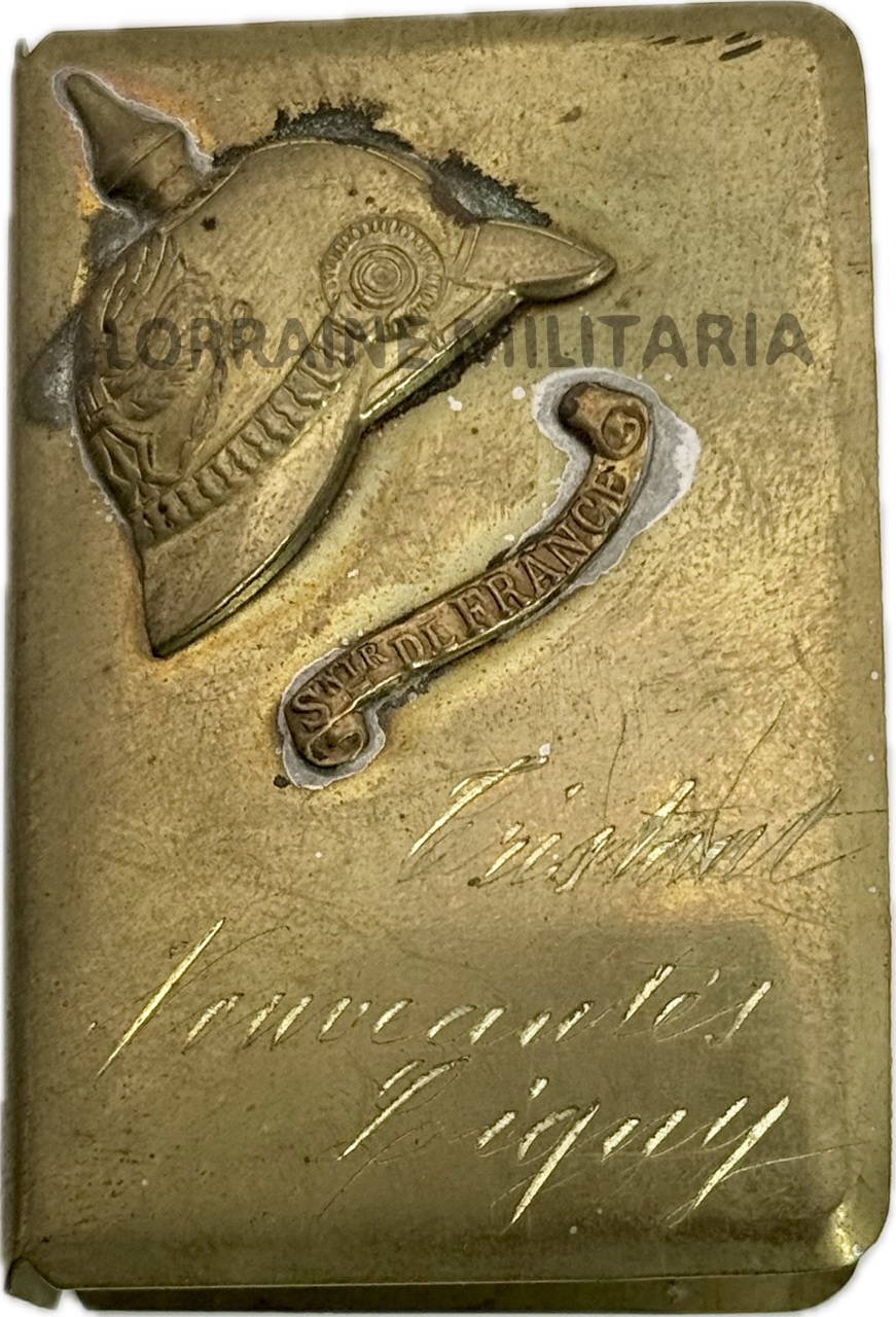 militaria : PORTE BOITE D' ALLUMETTES LAITON SOUVENIR DE LA GRANDE GUERRE