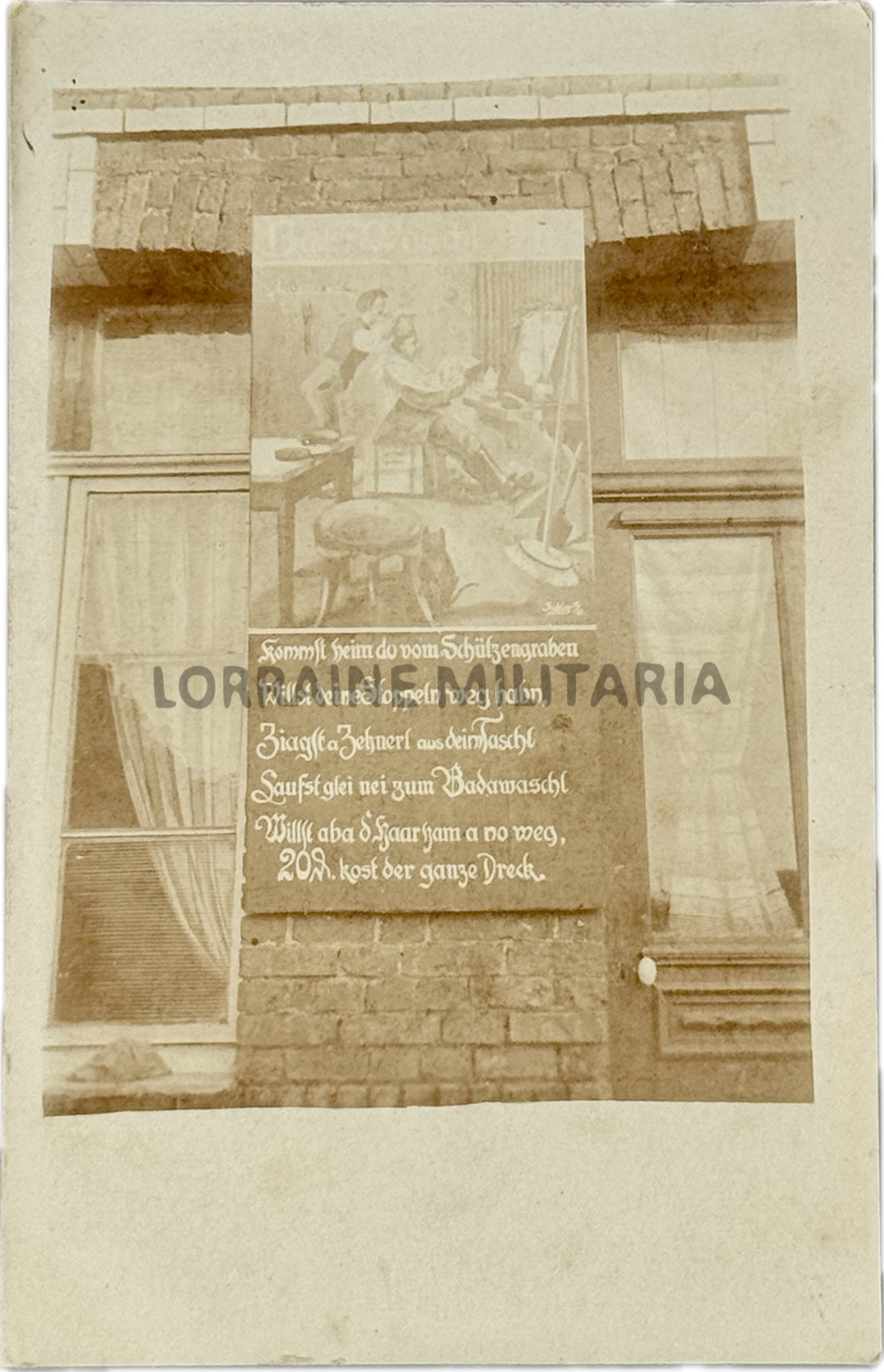 militaria : CP PHOTOS PANNEAU BARBIER COIFFEUR ALLEMAND ARRIERE DU FRONT