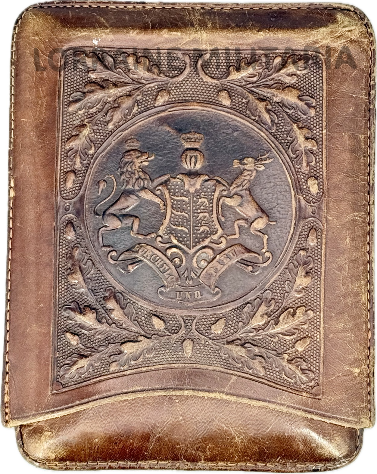 militaria : ETUI CUIR A CIGARES ALLEMAND AUX ARMOIRIES DU WURTEMBERG