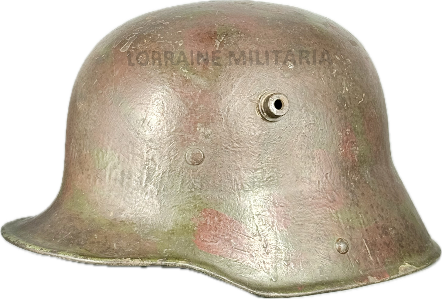 militaria : CASQUE ALLEMAND STAHLHELM MLE 1916 CAMOUFLE DEUX TONS NOMINATIF