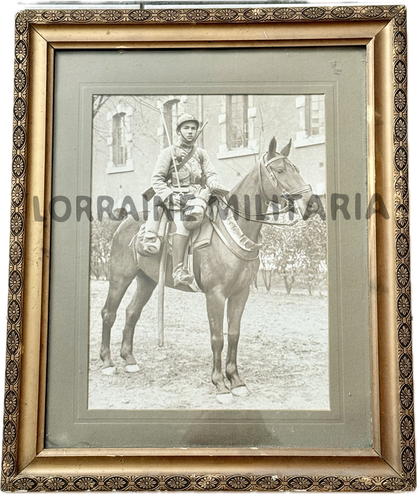 militaria : SUPERBE PHOTO CAVALIER FRANCAIS EN BLEU HORIZON COLLIER CARTOUCHE CHEVAL