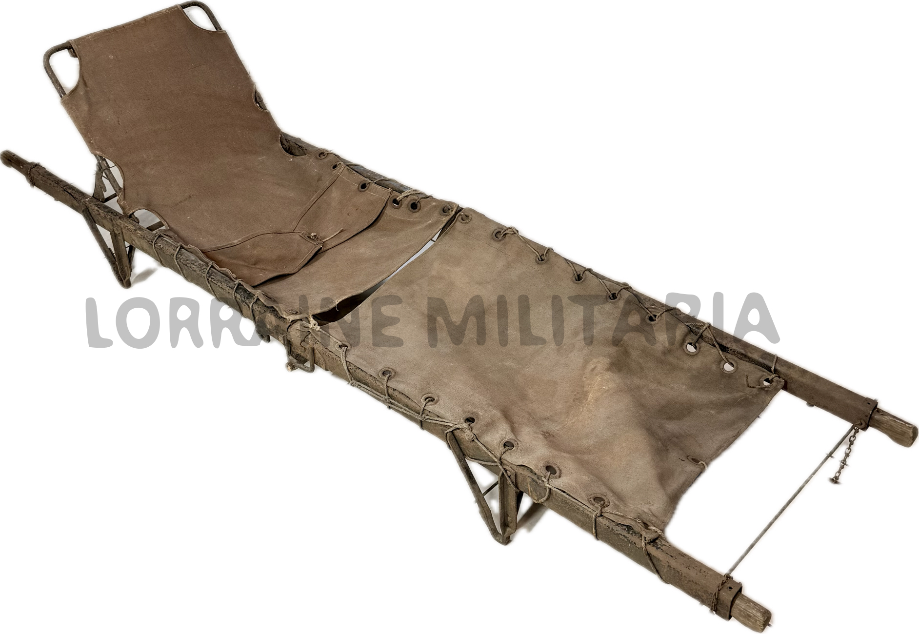 militaria : BRANCARD PLIANT ALLEMAND COMPLET AVEC SA TOILE DU GRENIER