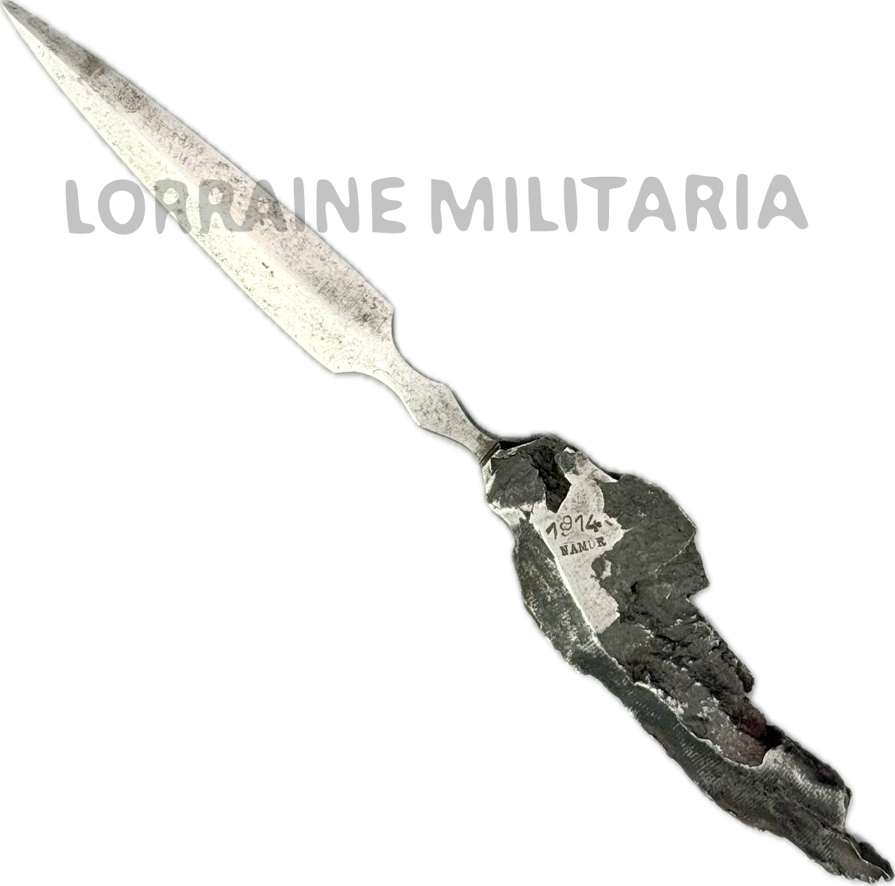 militaria : ARTISANAT TRANCHEE FRANÇAIS COUPE PAPIER ECLAT D'OBUS NAMUR 1914