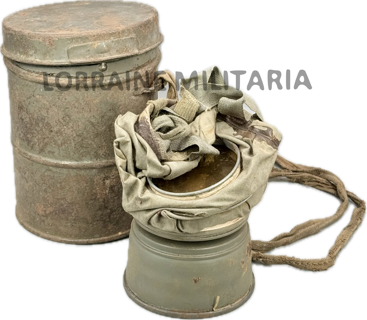 militaria : MASQUE A GAZ TOILE ALLEMAND GUMMIMASK  AVEC SA BOITE DE TRANSPORT